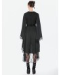 Dark in love Black Gothic Floral Lace Kimono Long Sleeve High Low Dress