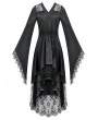 Dark in love Black Gothic Floral Lace Kimono Long Sleeve High Low Dress