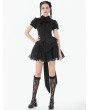 Dark in love Black Gothic Women's Lace-Up Blouse with Detachable Bowtie