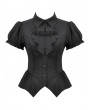 Dark in love Black Gothic Women's Lace-Up Blouse with Detachable Bowtie
