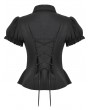 Dark in love Black Gothic Women's Lace-Up Blouse with Detachable Bowtie