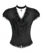 Dark in love Black Gothic Cut Out V-Neck Short Sleeve Blouse for Women