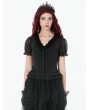 Dark in love Black Gothic Sheer Ruffle Puff Sleeve Blouse for Women