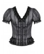 Dark in love Black Gothic Sheer Ruffle Puff Sleeve Blouse for Women