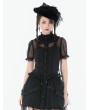 Dark in love Black Gothic Mesh Sheer Lace Ruffle Blouse for Women