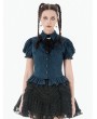 Dark in love Blue Gothic Academy Striped Puff Sleeve Blouse for Women