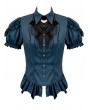 Dark in love Blue Gothic Academy Striped Puff Sleeve Blouse for Women