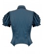 Dark in love Blue Gothic Academy Striped Puff Sleeve Blouse for Women