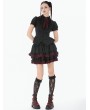 Dark in love Black and Red Gothic Tiered Ruffle Short Skirt
