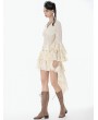 Dark in love Ivory Steampunk Gothic Lace Ruffled High Low Skirt