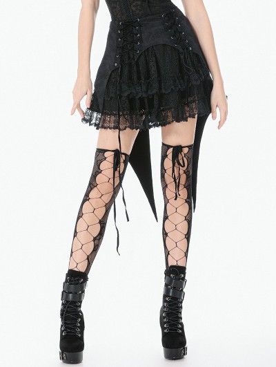 Dark in love Black Gothic Layered Lace Jacquard Swallowtail Skirt