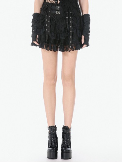 Dark in love Black Gothic Punk Eyelet Lace Layered Mini Skirt