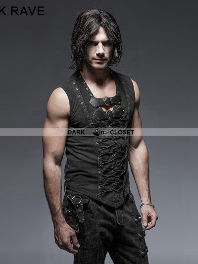 Punk Rave Black Gothic Fron Strap Vest for Men
