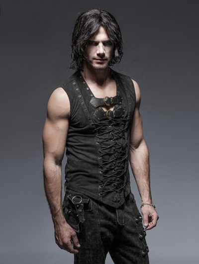 Punk Rave Black Gothic Fron Strap Vest for Men