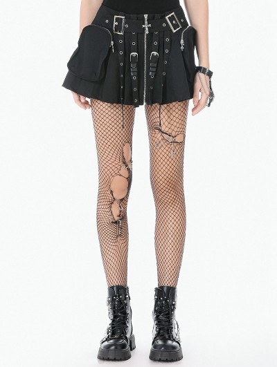 Dark in love Black Gothic Metal Tactical Punk Pleated Skirt