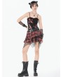 Dark in love Red and Black Plaid Gothic Punk Distressed Chain Skirt