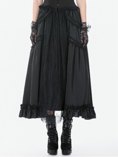 Dark in love Black Gothic Baroque Floral Lace Layered Maxi Skirt