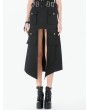 Dark in love Black Gothic Punk Multi-Pocket Cutout Belted Long Skirt