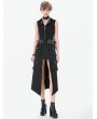 Dark in love Black Gothic Punk Multi-Pocket Cutout Belted Long Skirt