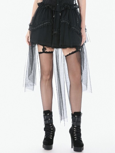 Dark in love Black Gothic Tailed Sheer Mesh Petticoat Skirt