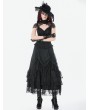 Dark in love Black Vintage Gothic Lace Ruffle Layered Maxi Skirt