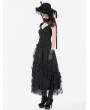 Dark in love Black Vintage Gothic Lace Ruffle Layered Maxi Skirt
