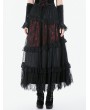 Dark in love Black and Red Dark Gothic Spliced Lace Maxi Skirt