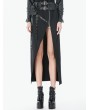 Dark in love Black Gothic Punk Utility Asymmetric Zip Slit Long Skirt