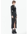 Dark in love Black Gothic Punk Utility Asymmetric Zip Slit Long Skirt