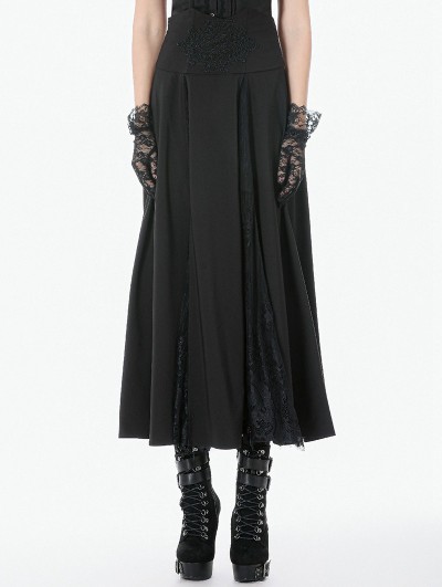 Dark in love Black Elegant Gothic Floral Mesh Spliced Long Skirt