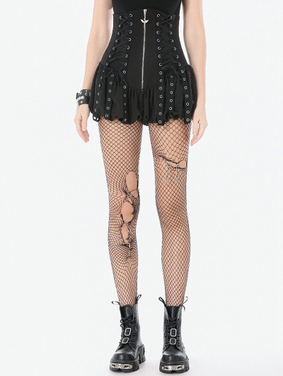 Dark in love Black Gothic Corseted Punk Eyelet Balloon Shorts