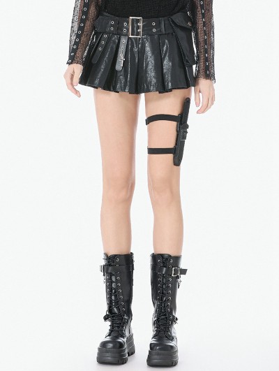 Dark in love Black Gothic Tactical Punk Asymmetric Pleated Shorts