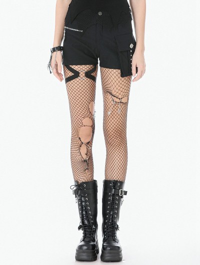 Dark in love Black Gothic Punk Metal Utility Asymmetric Garter Shorts