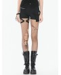 Dark in love Black Gothic Punk Metal Utility Asymmetric Garter Shorts