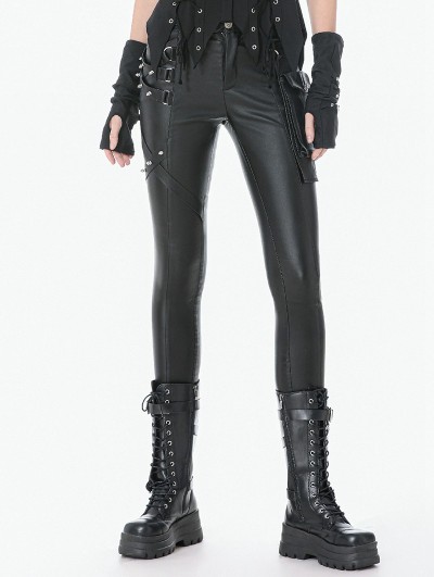 Dark in love Black Gothic Punk Asymmetric Studded Pants for Women