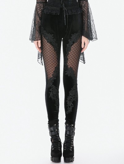 Dark in love Black Gothic Velvet Mesh Patchwork Leggings for Women
