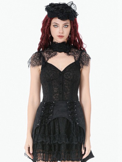 Dark in love Black Floral Lace Gothic Bolero Corset Top for Women