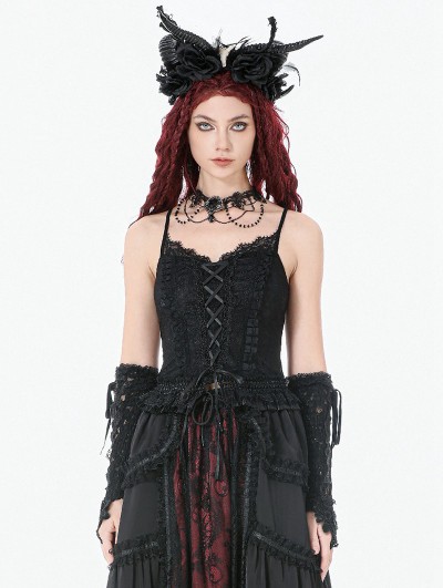 Dark in love Black Lace Court Gothic Lace-Up Camisole Top for Women