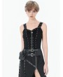 Dark in love Black Gothic Punk Metal Distressed Lace-Up Vest Top for Women