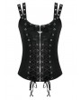Dark in love Black Gothic Punk Metal Distressed Lace-Up Vest Top for Women