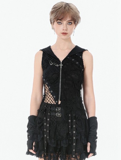 Dark in love Black Gothic Rebel Punk Asymmetric Hooded Top for Women