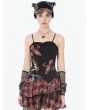 Dark in love Black and Red Punk Plaid Gothic Cross Strap Top for Women