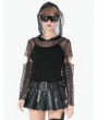 Dark in love Black Gothic Punk Mesh Hollow-Out Hooded Top for Women