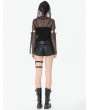 Dark in love Black Gothic Punk Mesh Hollow-Out Hooded Top for Women