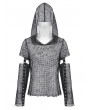 Dark in love Black Gothic Punk Mesh Hollow-Out Hooded Top for Women