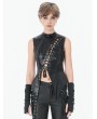 Dark in love Black Gothic Punk Distressed Leather Lace-Up Vest Top for Women