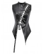 Dark in love Black Gothic Punk Distressed Leather Lace-Up Vest Top for Women