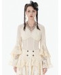 Dark in love Ivory Steampunk Gothic Lace Flare Sleeve Shirt for Women