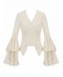 Dark in love Ivory Steampunk Gothic Lace Flare Sleeve Shirt for Women