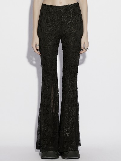 Punk Rave Black Gothic Jacquard Lace Flared Pants for Women